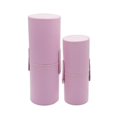 China 100% Wholesale Colored Leather Portable Barrels Cylinder Case Holder Travel Brush Makeup PU Cosmetic Bags Eco-friendly Storage for sale