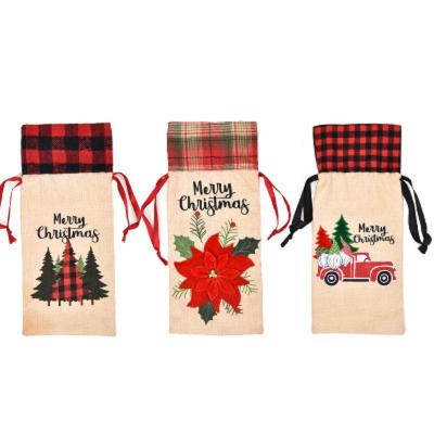 China Festival Greeting Gift Christmas Wine Bottle Bags Wine Bottle Sleeve Burlap Bottle Covers Christmas Dining Table Decorations for sale