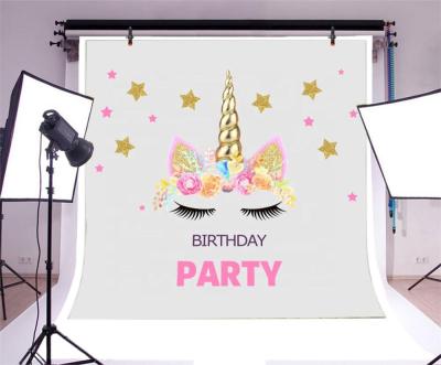 China Hot Selling Custom Custom Made Curtains Backdrop Amazon Birthday Party Decoration Vinyl Plastic Fabric Printing Stage Venue Unicorn Party Wall Backdrops for sale