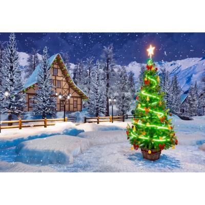 China 2020 Forest White Snow Photo Background New Year Christmas Tree Photography Background Party Supplies for sale