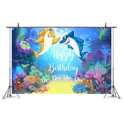 China Hot Selling Baby Shower Cute Photography Family Birthday Party Decoration Amazon Shark Underwater Vinyl Pictures Kids Happy Birthday Baby Shark Backdrop for sale