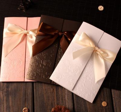 China Paper Thank You Card Envelope Kraft Paper Birthday Card Valentine's Day Wedding Favors Gifts Silk Ribbon Invitation Card for sale