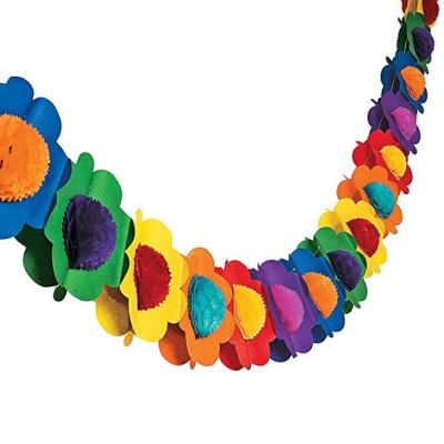 China 3m Multicolor 3D Silk Tissue Paper Flower Garland Rainbow Paper Garland Wedding Hawaii Party Decorations for sale