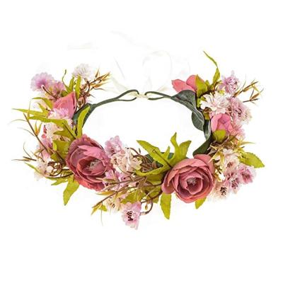 China Floral Wedding Flower Garland Headband Wedding Party Decoration Women Artificial Flower Garland Wreath Bride Crown for sale