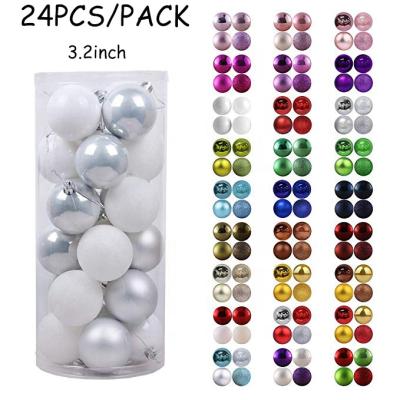 China 24pcs 3.2inch White Plastic Christmas Light Up Merry Christmas Tree Ornaments Christmas Colorful Balls for sale