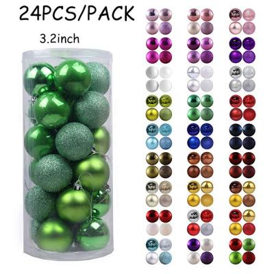 China Wholesale 24pcs 3.2inch Merry Christmas Green Christmas Hanging Plastic Luminous Christmas Tree Ornaments Colorful New Year Xmas Balls for sale