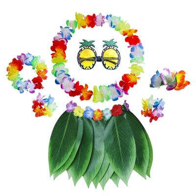 China Party Decoration 4Pcs Flower Garland Beach Party Leaf Skirt Pineapple Glass Kids Birthday Party Adult Hawaiian Party Decoration for sale