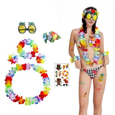 China Hawaiian Flower Garland Tattoo Sticker Glasses Party Decoration 4Pcs Combination Set Adult Hawaiian Party Kids Birthday Party Decoration for sale