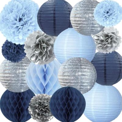 China Silver Valentine's Day Party 16 Pcs Paper Lanterns Honeycomb Balls Tissue Pom Poms For Kids Birthday Party Supplies Bridal Shower Wedding Decor for sale