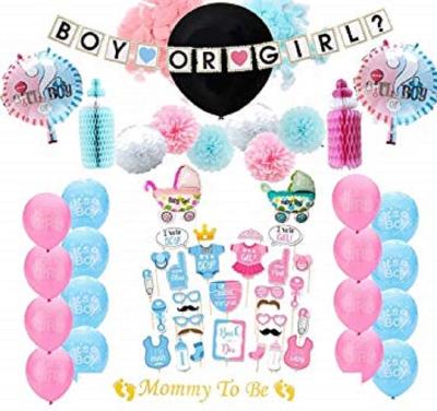 China Disposable Gender Reveal and Baby Shower Decorations Glitter Cupcake Toppers Reveal Confetti Balloons Boy or Girl Banner for sale