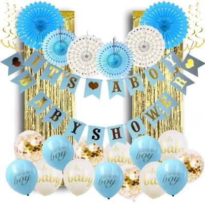 China Boy Baby Shower New 2019 Wholesale It's A Boy Baby Shower Mom To Be Sash Foil Curtain Baby Shower Favors Decoration for sale