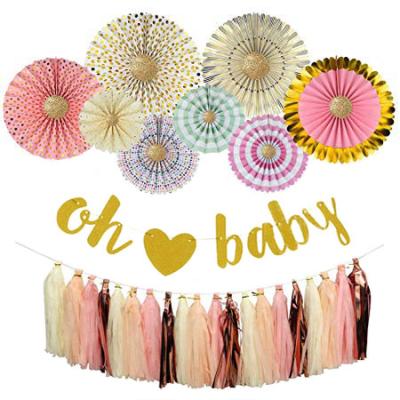 China Baby Shower OH BABY Cloth Party Tassel Fans Supplies Baby Shower Favors Decoration Set for sale