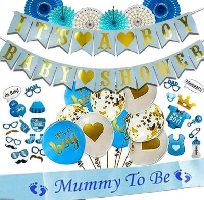 China Boy Baby Shower New 2019 Wholesale It's Boy Fans Paper Mom To Be Sash Boy Baby Shower Decoration for sale