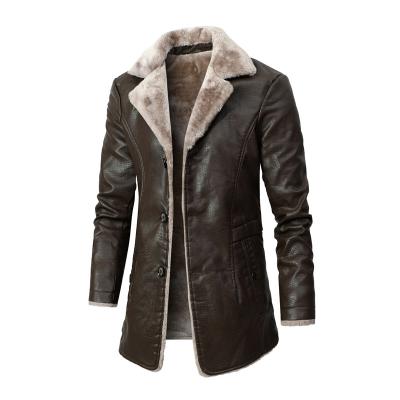 China Professional winter QUICK DRY plus velvet thickened long leather plus size men's jackets men's suit collar fur leather jacket for sale