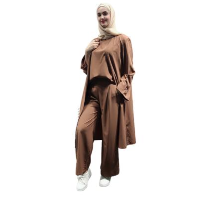 China Best Selling Turkish Popular Comfortable Muslim Suit 3pcs Designs Quality Three Piece Dubai Long Dress Muslim Clothing For Women for sale