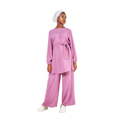 China Wholesale High Quality Good Quality Two Piece Dress And Pants Solid Color Cheap Dubai Muslim Ladies Dress Abaya Two Piece Set for sale