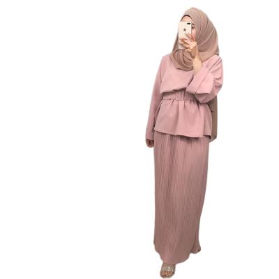 China Polyester Most Popular Casual Islamic Clothing Factory Price Fashionable Women Striped Skirts And Tops Office Suits 2pcs for sale