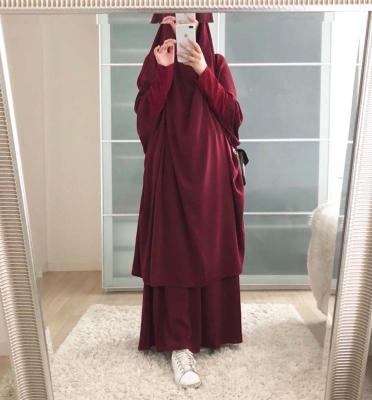 China Muslim Adult Woman Abaya 2 Piece Prayer Hijab Dress Dubai Robe Women's Islamic Clothing Aerial Abaya Muslim Khimar Jilbab for sale