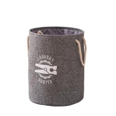 China Amazon Cloth Canvas Basket Toys Clothes Storage Laundry Hamper Home Dirty Foldable Cotton Clothes Storage Bags for sale