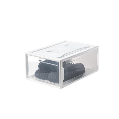 China Sustainable Clear Stackable Plastic Foldable Transparent Drop Front Sneaker Shoe Box for sale