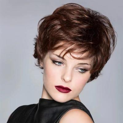 China High Quality FRENCH LOOP LK Afro Bee Brown Ombre Short Cool Wig New Liu Hai Style Bob Elf Style Synthetic Wig 5 Inches for sale