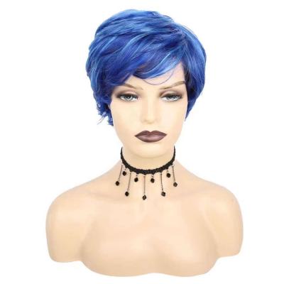 China LKAmerican water wave ladies high temperature transition synthetic wig role play short blue wig 10cm best-selling cosplay for sale