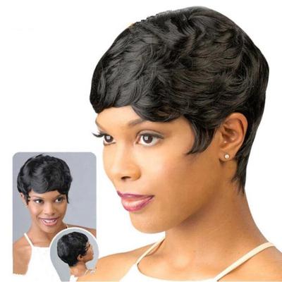 China LK Fashion Hot Sale African High Temperature Resistant Synthetic Wig Regular Wave Ultra Short 3 Inch Non-Shedding Black Ladies Wig for sale