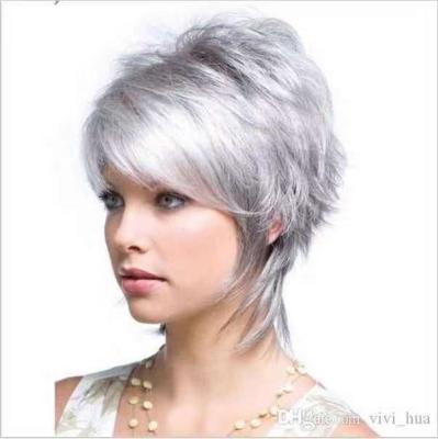 China LKs wave fiber elf wig female high temperature fiber fashion style short gray cosplay energetic silky straight hair high quality for sale