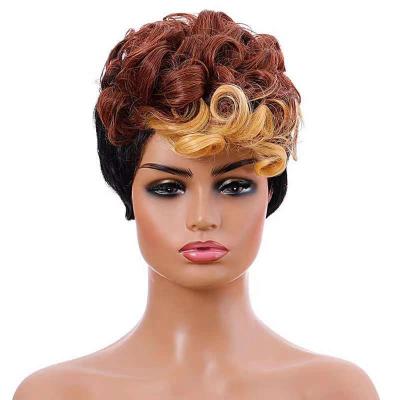 China Honey Black Color Afro Wave LK Ladies Hair Cheap Ombre Super Short Peruvian African Synthetic Wig Non-Shedding Weird Colored Hair for sale