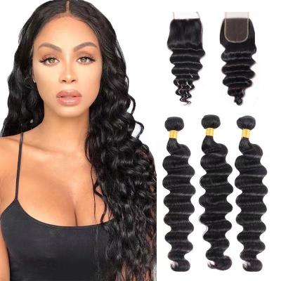 China Good Quality LK Virgin Hair Bundles Deep Wave Bundles Brazilian Virgin Hair Soft Straight Thick Sheer Brazilian White Women Brazilian Hair Closed Good Quality for sale