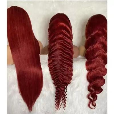 China Good Thickness And Unprocessed Small Wine Red T-Shaped Straight Wavy Hair LK Virgin Human Hair Lace Wig 99J Short Hair for sale