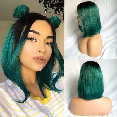 China 100% Remy Virgin Green Bob T-shaped Lace Good Thickness And Small Density 200 LK 180 Short Hair Front Wig European And American Ladies Hair for sale