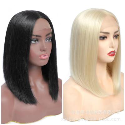 China European and American Remy Virgin Bob lace ladies hair good thickness and small high density LK short hair wig 100% real front t-shape for sale