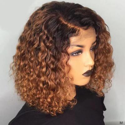 China LKShy Good Thickness And Small Design Brazilian Human Hair Wig 4*4 Virgin Short Hair Closed Wig Deep Wave Pre-drawn Brown Lace Up Hair Wigblack for sale