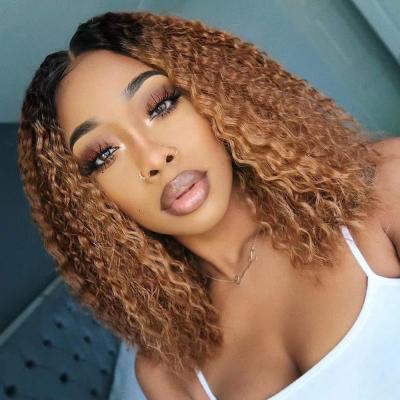 China Good Thickness And Ombre Brown Brown Ombre Frontaiwig Petite LK Short Hair Lace Front Wig Prices Short Real Brazilian Deep Curly Hair Wig ex factory for sale