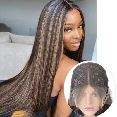 China Honey Brown High Gloss Color 13#4#1 Cuticle Alignment Silk Straight Lace Front Wig Piano Color Wig Good Thickness And Small LK 100% Brazilian Hair Short Hair for sale