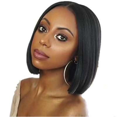 China LK HD Bob Brazilian Hair Wig Single Thickness And Small Knot HD13*1 Short Hair Lace Front Wig Bleached Knot Short Bob Forehead Wig Natural Black for sale