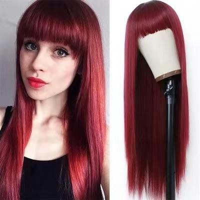 China LK Ultra-Luxury Burgundy Lace Front Wig Long Straight Silky Straight Hair Ginger Brown Blonde Silky Pink Full Wave Bangs For Holiday Party Wigs for sale