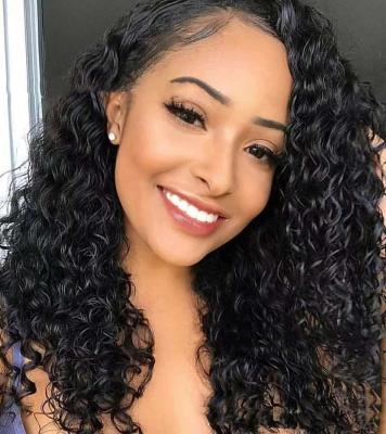 China Natural Black Curly Wig Lace Front Human Hair Good Thickness And Small Good Quality 85% LK Brazilian Virgin Hair Short Hair Long Pre-Pulled Baby Hair Mixed Wig for sale