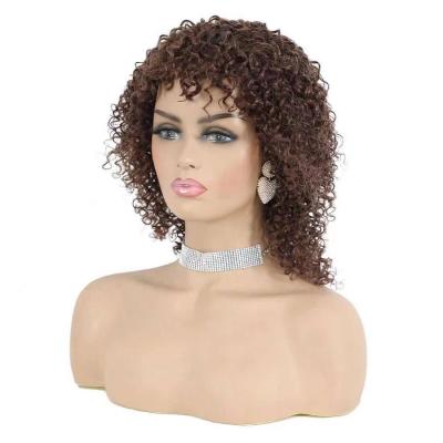 China Good Thickness and Small Short LK Hair Style Short Bob Curly Hair 180% Heavy Density India Remy Hair Premium Bleached Brown Wig with Bangs for sale