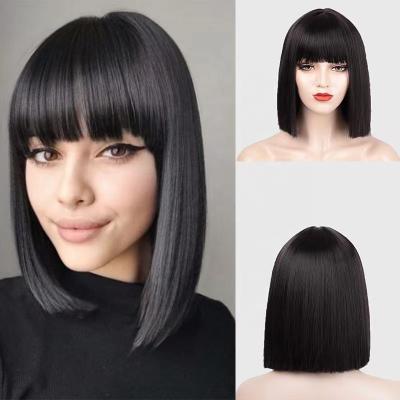 China Good Thickness And Small Natural Black LK Ultra-Luxury Real Short Hair Lace Front Wig Lead Lace Front Wig Natural With Bangs for sale