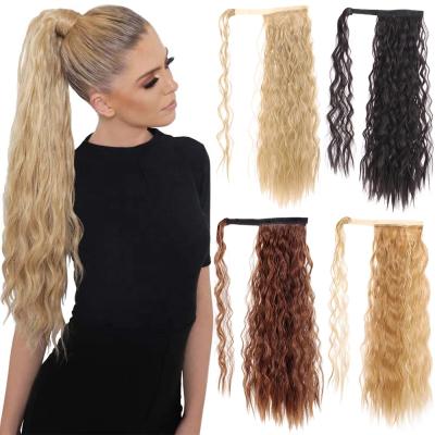 China LK Body Wave 22 Inch Drawstring Ponytail Synthetic Loose Wavy Long Clip In Blonde Hair Wrap In Hair Extensions Red Brown Ponytail for sale