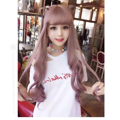 China LK Vibrant Pink Water Wave Wig Women s Fiber Wave Hair Natural Synthetic Heat Resistant Long Wig With Bangs For Daily Wear for sale