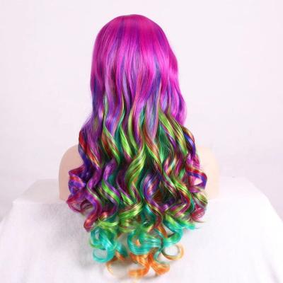 China LKCosplay Girls Long Pink Hair Part Wigs Color Body Wave Synthetic Wigs Womens Vibrant Blue Curly Mixed Heat Resistant Fiber Synthetic Hair Wigs for sale