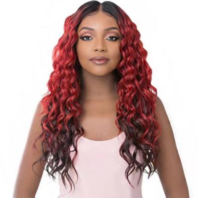 China LK Color Women's Long Wave Afro Wave Wigs High Density Heat Resistant Synthetic Wig Long Wave Brown Blonde Wig for sale