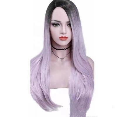 China Premium LK Wave Silky Straight Hair High Temperature Purple Fiber Wig Making Silky Straight Gradient No Lace Wig Synthetic Hair Wig for sale