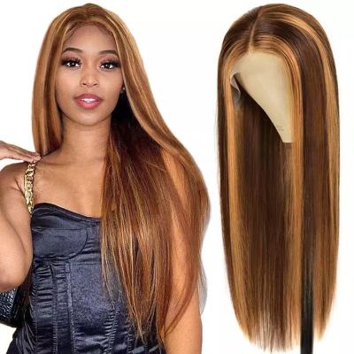 China LK Silky Straight Wave 26 Inches Long Luxury No Lace Wig Brown Mixed Size Length Heat Resistant Hair Wholesale Synthetic Wig for sale