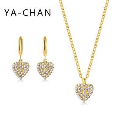 China Trendy European and American Fashion Heart Diamand 14K Gold Necklace Earrings Jewelry Sets Women 316L Stainless Steel Jewelry Set for sale