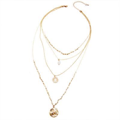 China Retro Vintage Pearl Alloy Multiple Pendant Necklace for sale