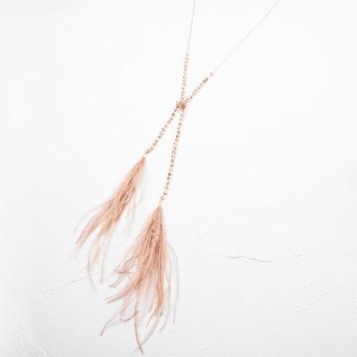 China FASHIONABLE Long Feather Necklace Gold Chain With Bead Pendant Necklace Adjustable Drops Bohemian Jewelry For Christmas for sale